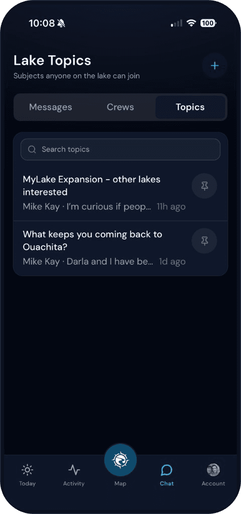 MyLake Lake Topics screen